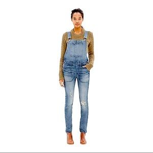 Madewell Skinny Denim Overalls in Adrian Wash Distressed Busted Knee Size Small